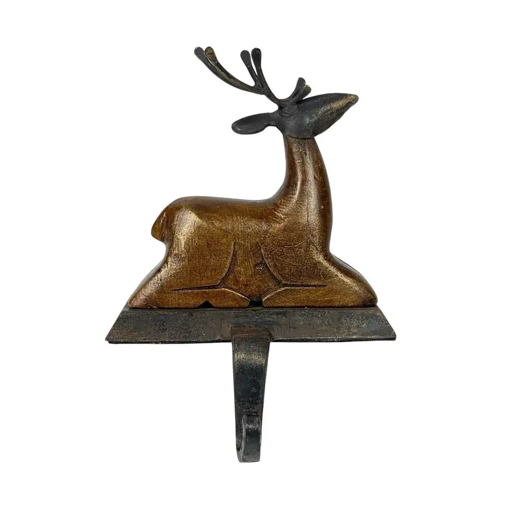 Pier 1 Imports Reindeer Christmas Stocking Hanger Holder Wood Metal Holiday Deer